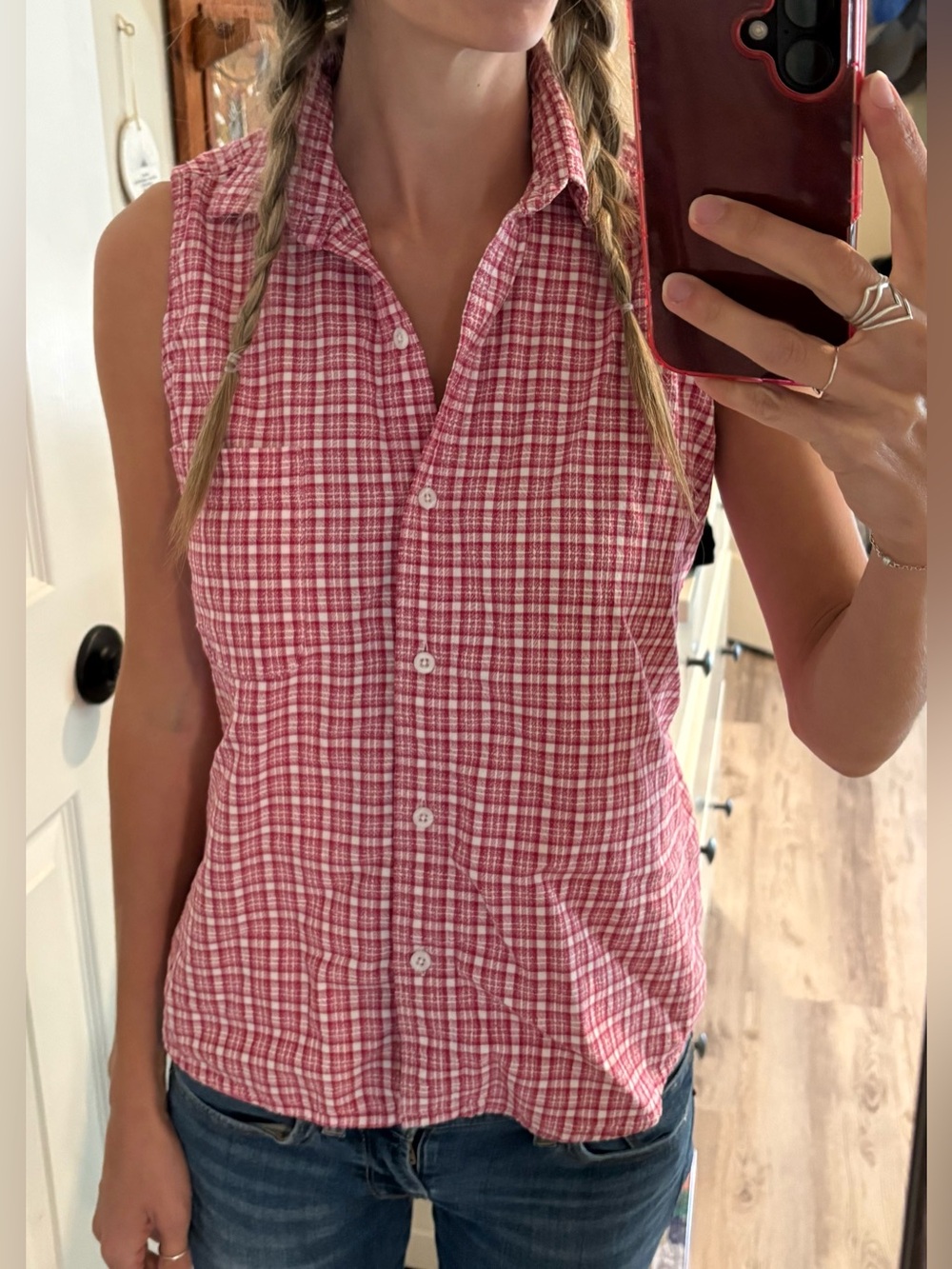Vintage 100% cotton gingham sleeveless top